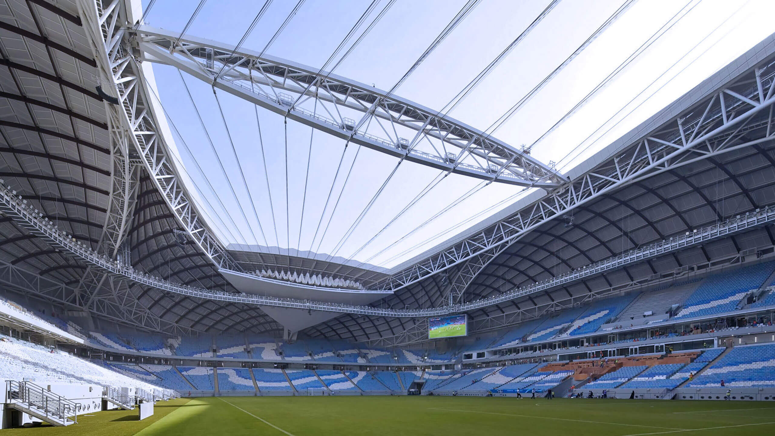 Al Janoub Stadium: 11,000 m² retractable membrane roof with precise controls in Qatar.